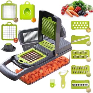 Vegetable Chopper Mandoline Slicer Cutter and Grater 11 in 1 Vegetable Slicer Potato Onion Veggie Chopper Dicer with Container Gray